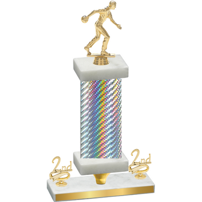 Premium Single Silver Carbon Fiber Second Place Bowling Trophy