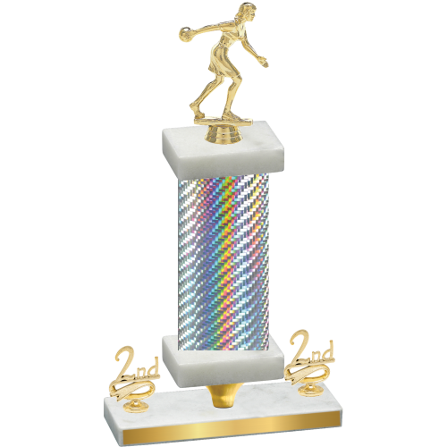 Premium Single Silver Carbon Fiber Second Place Bowling Trophy