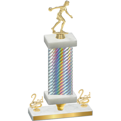 Premium Single Silver Carbon Fiber Second Place Bowling Trophy