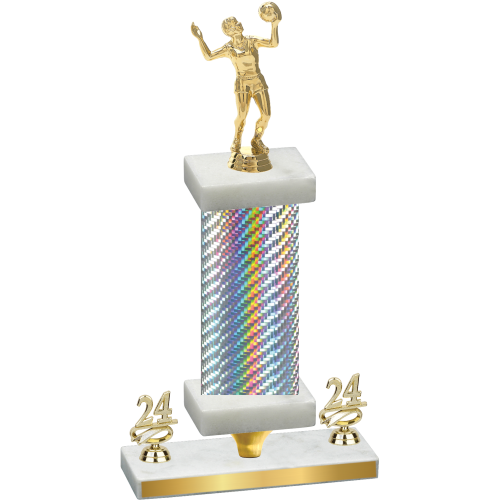 Premium Single Silver Carbon Fiber Year Volleyball Trophy