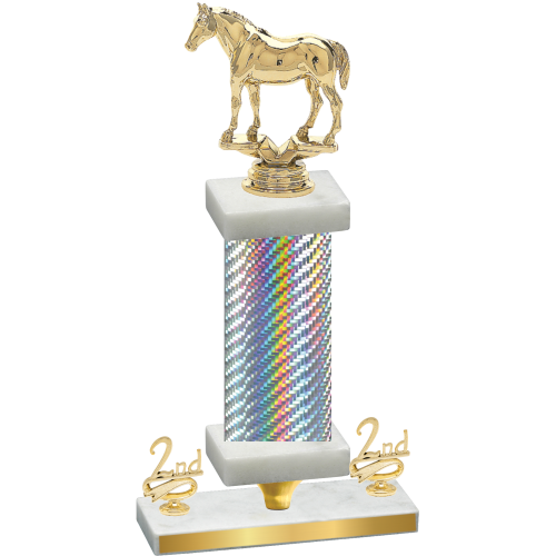 Premium Single Silver Carbon Fiber Second Place Horses Trophy