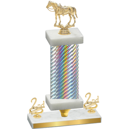 Premium Single Silver Carbon Fiber Second Place Horses Trophy