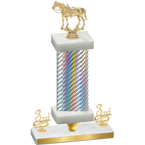 Premium Single Silver Carbon Fiber Third Place Horses Trophy