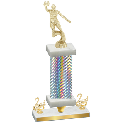 Premium Single Silver Carbon Fiber Second Place Basketball Trophy