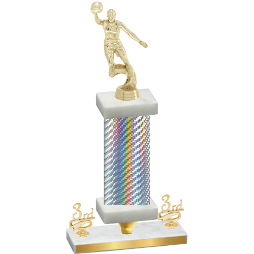 Premium Single Silver Carbon Fiber Third Place Basketball Trophy