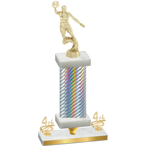 Premium Single Silver Carbon Fiber Fourth Place Basketball Trophy