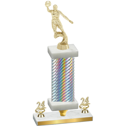 Premium Single Silver Carbon Fiber Year Basketball Trophy