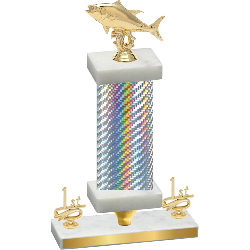 Premium Single Silver Carbon Fiber First Place Fishing Trophy