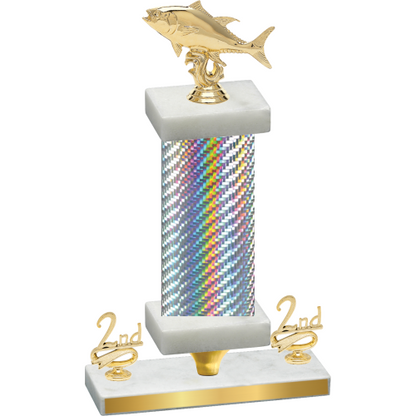 Premium Single Silver Carbon Fiber Second Place Fishing Trophy