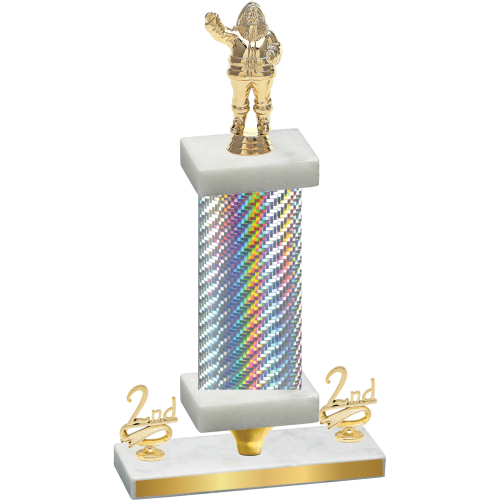 Premium Single Silver Carbon Fiber Second Place Holiday Trophy