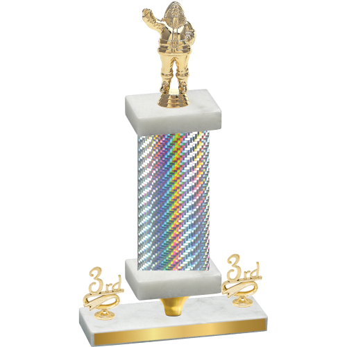 Premium Single Silver Carbon Fiber Third Place Holiday Trophy