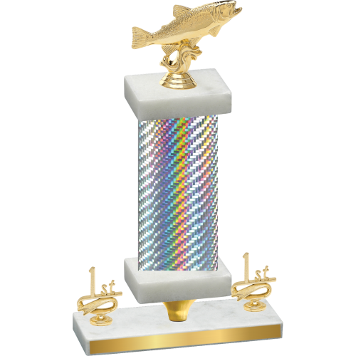 Premium Single Silver Carbon Fiber First Place Fishing Trophy