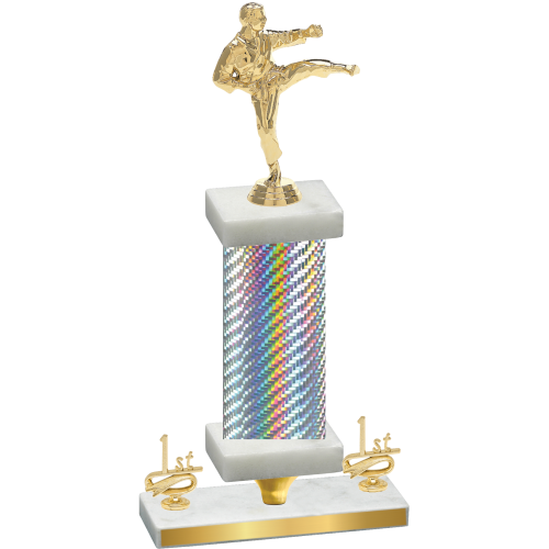 Premium Single Silver Carbon Fiber First Place Karate Trophy