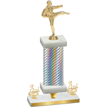 Premium Single Silver Carbon Fiber Third Place Karate Trophy