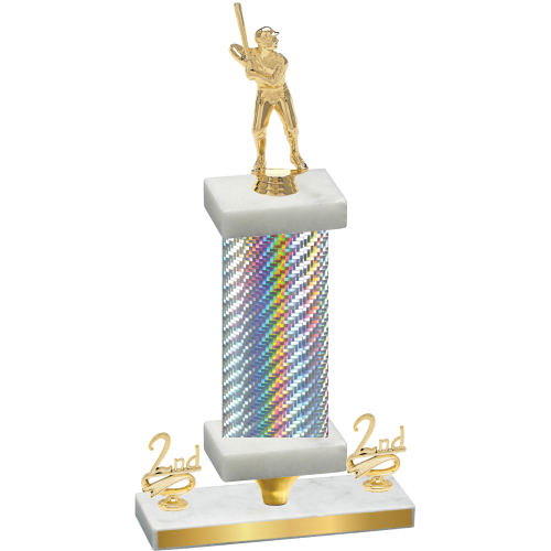 Premium Single Silver Carbon Fiber Second Place Baseball Trophy