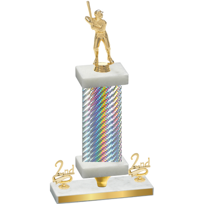 Premium Single Silver Carbon Fiber Second Place Baseball Trophy