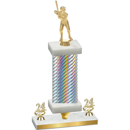 Premium Single Silver Carbon Fiber Year Baseball Trophy