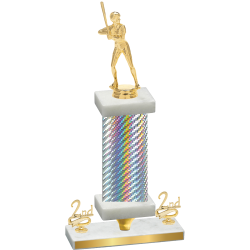 Premium Single Silver Carbon Fiber Second Place Softball Trophy