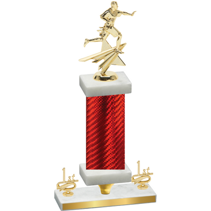 Premium Single Red Carbon Fiber First Place Flag Football Trophy