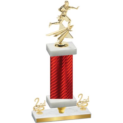 Premium Single Red Carbon Fiber Second Place Flag Football Trophy