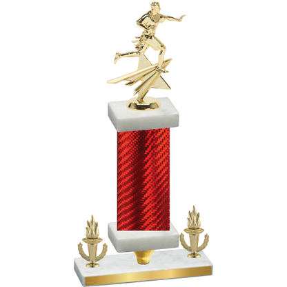 Premium Single Red Carbon Fiber Victory Flag Football Trophy