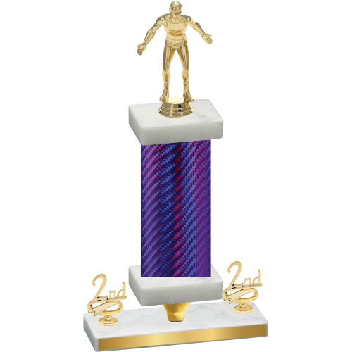 Premium Single Purple Carbon Fiber Second Place Wrestling Trophy