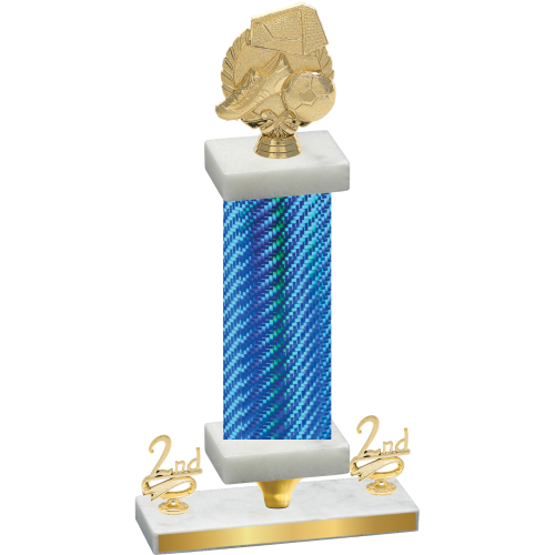 Premium Single Blue Carbon Fiber Second Place Soccer Trophy