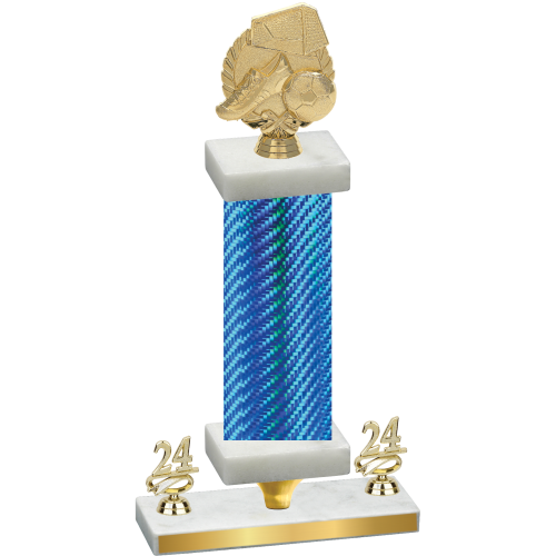 Premium Single Blue Carbon Fiber Year Soccer Trophy