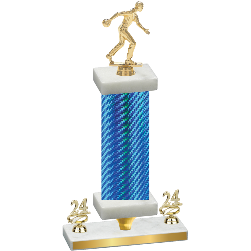 Premium Single Blue Carbon Fiber Year Bowling Trophy