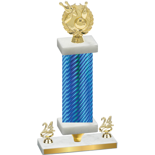 Premium Single Blue Carbon Fiber Year Bowling Trophy