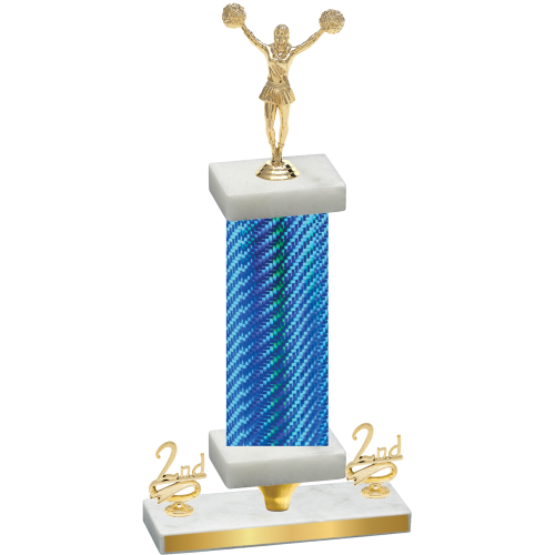 Premium Single Blue Carbon Fiber Second Place Cheerleading Trophy