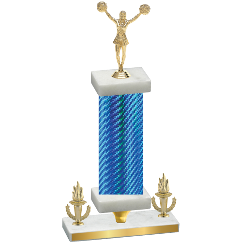 Premium Single Blue Carbon Fiber Victory Cheerleading Trophy