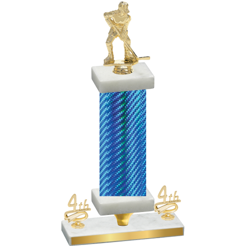Premium Single Blue Carbon Fiber Fourth Place Hockey Trophy