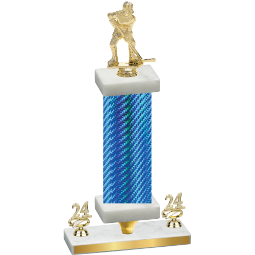 Premium Single Blue Carbon Fiber Year Hockey Trophy