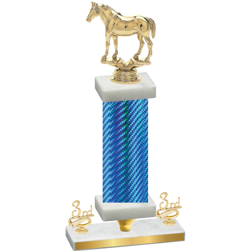 Premium Single Blue Carbon Fiber Third Place Horses Trophy