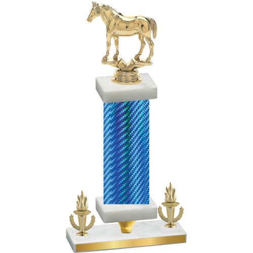 Premium Single Blue Carbon Fiber Victory Horses Trophy