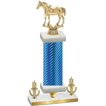 Premium Single Blue Carbon Fiber Victory Horses Trophy