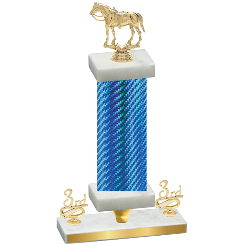 Premium Single Blue Carbon Fiber Third Place Horses Trophy