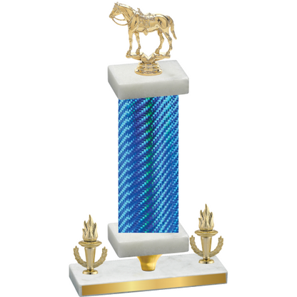 Premium Single Blue Carbon Fiber Victory Horses Trophy