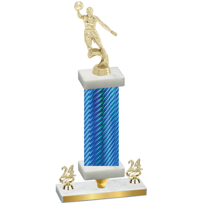Premium Single Blue Carbon Fiber Year Basketball Trophy