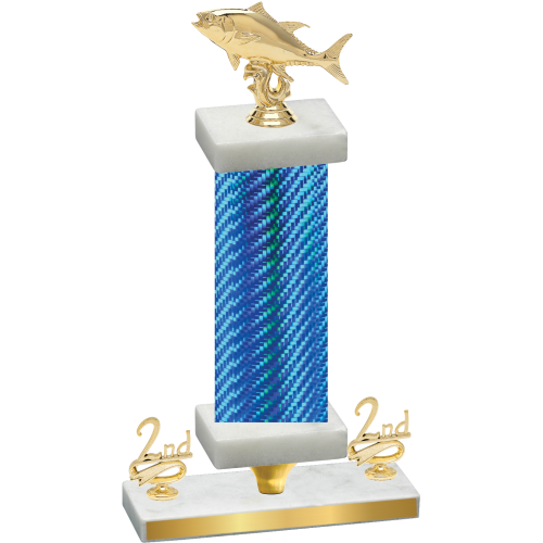 Premium Single Blue Carbon Fiber Second Place Fishing Trophy