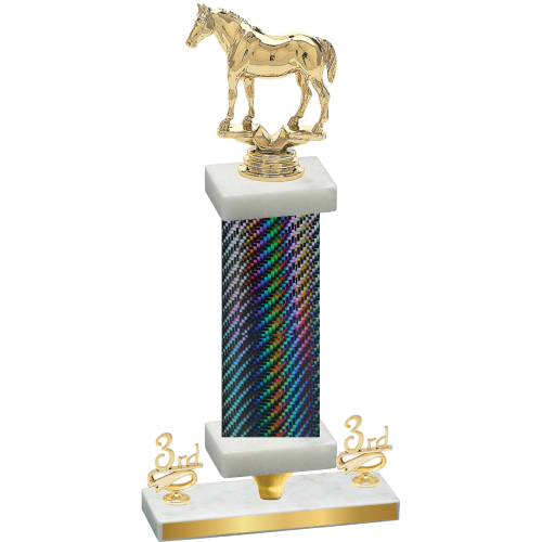 Premium Single Black Carbon Fiber Third Place Horses Trophy