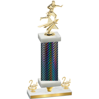 Premium Single Black Carbon Fiber Second Place Flag Football Trophy