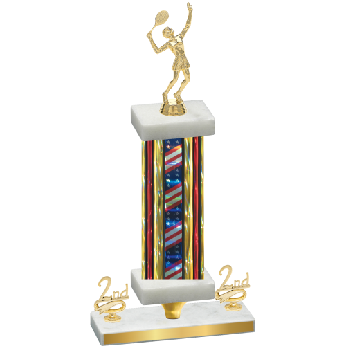 Premium Single Flag USA Second Place Tennis Trophy