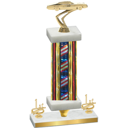 Premium Single Flag USA First Place Cars Trophy