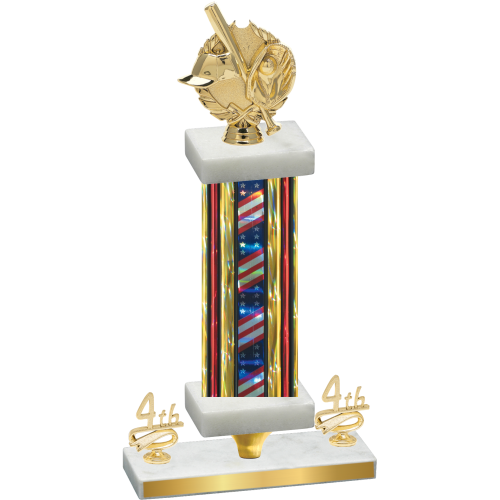 Premium Single Flag USA Fourth Place Baseball Trophy