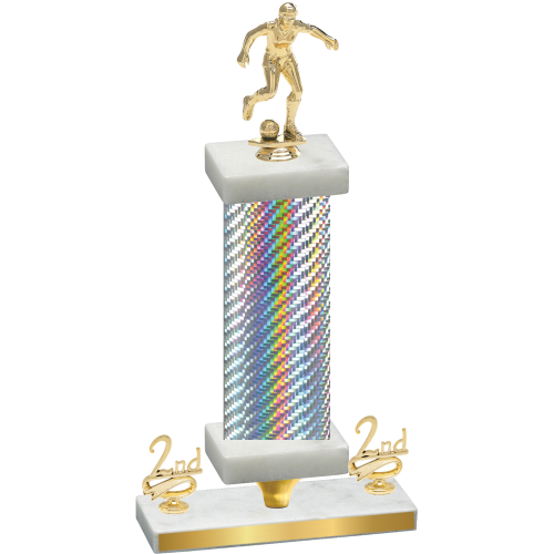 Premium Single Silver Carbon Fiber Second Place Soccer Trophy