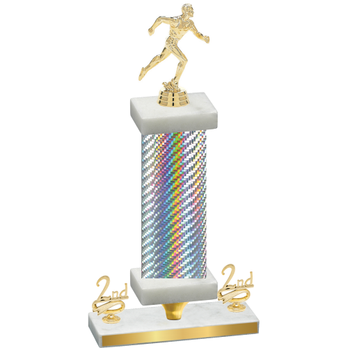 Premium Single Silver Carbon Fiber Second Place Running Trophy