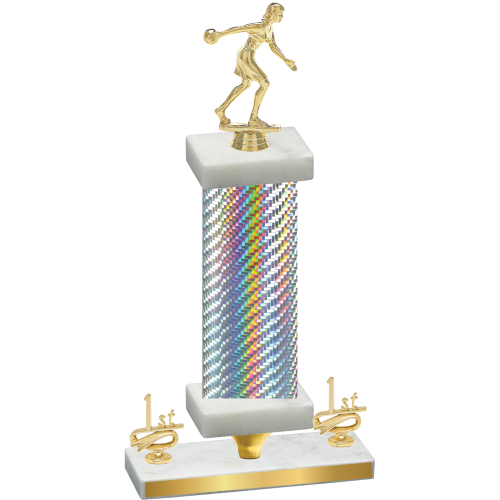 Premium Single Silver Carbon Fiber First Place Bowling Trophy