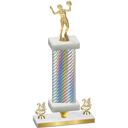 Premium Single Silver Carbon Fiber Year Volleyball Trophy